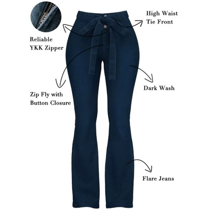 Tie-Belt Flare Jeans