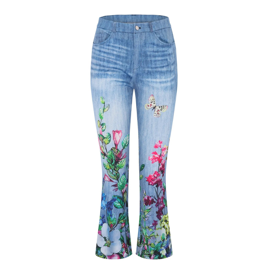 Floral Print High-Rise Flare Jeans