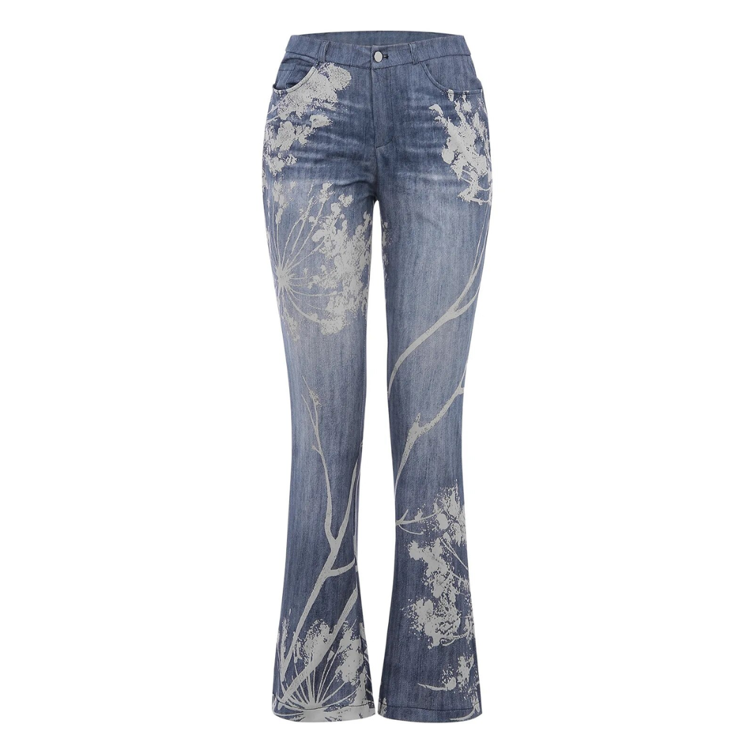 Floral Print High-Rise Flare Jeans