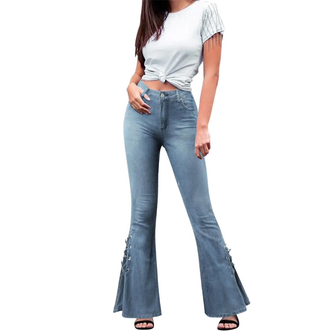 Lace-Up Flare Jeans