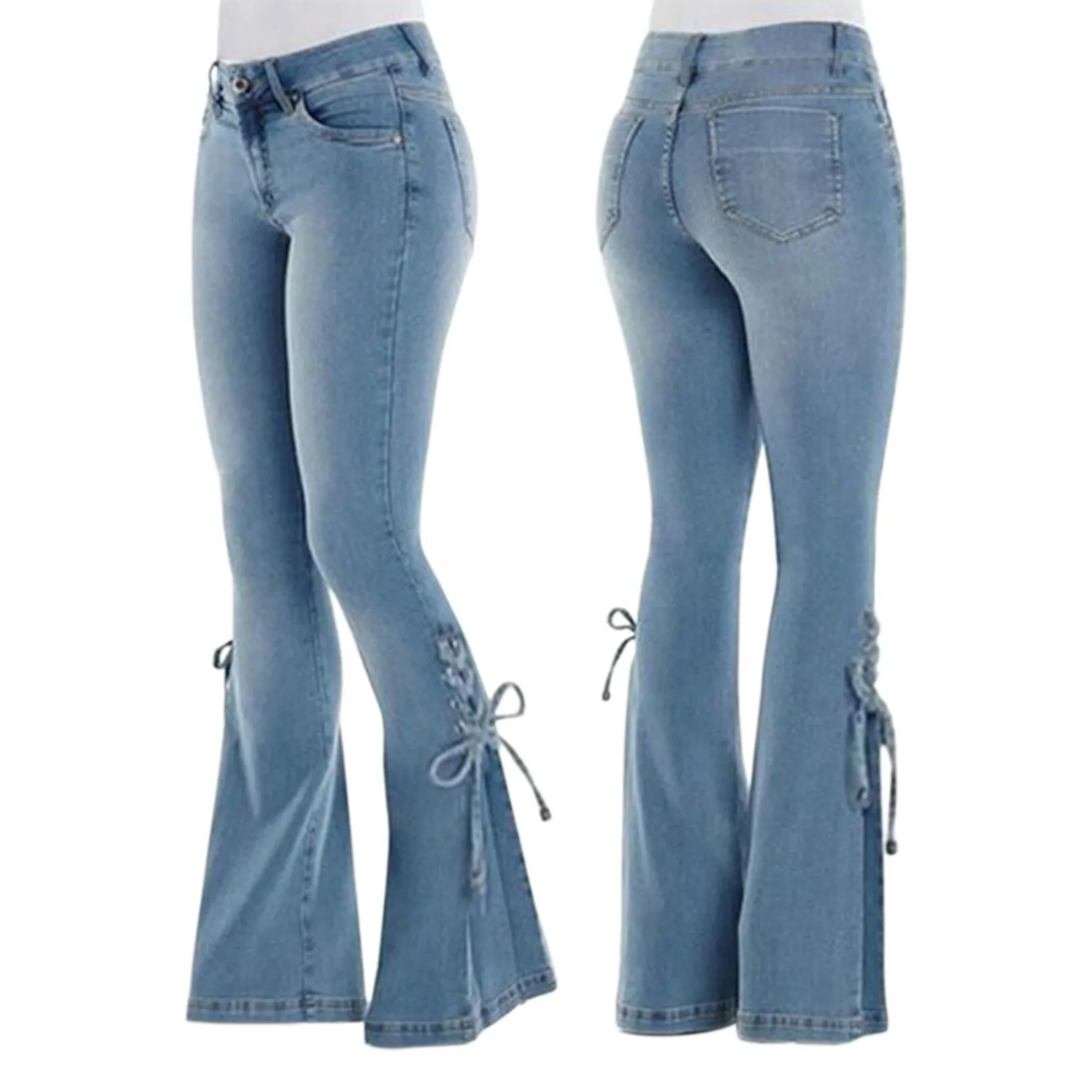 Lace-Up Flare Jeans