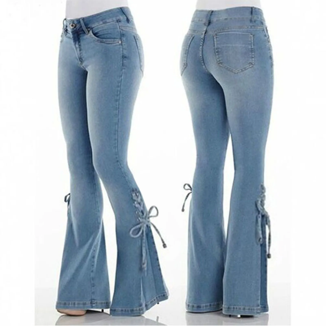 Button Detail Flare Jeans