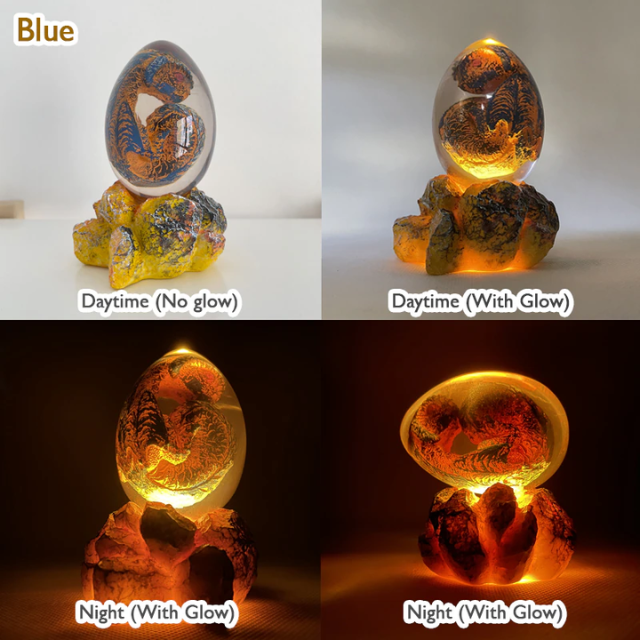 Lismali Home and Decor Lava Dragon Egg With Lighting Base Resin Crystal Transparent Sculpture For Souvenir Ornament Gifts