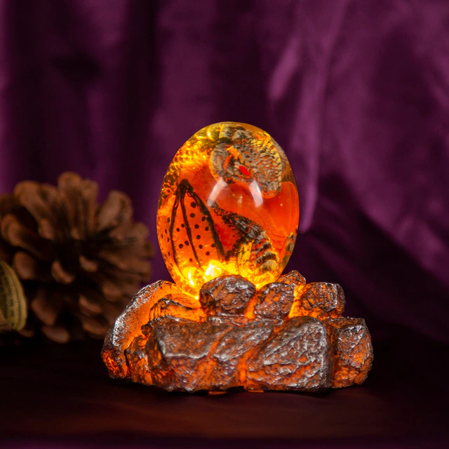 Lismali Home and Decor Lava Dragon Egg With Lighting Base Resin Crystal Transparent Sculpture For Souvenir Ornament Gifts
