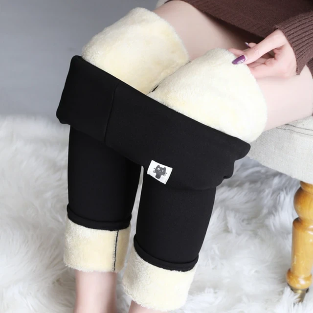 Winter Warmest Legging High Waist Stretchy Fleece Pants - Cat Pattern