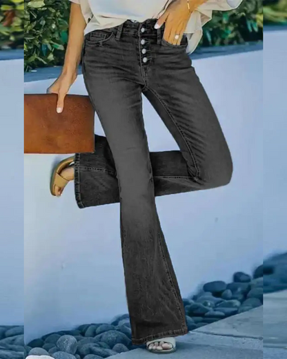 Button Fly High Rise Flare Jeans