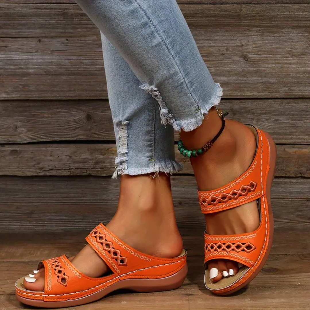 Blisscomfy Arch Support Boho Vintage Slide Sandals