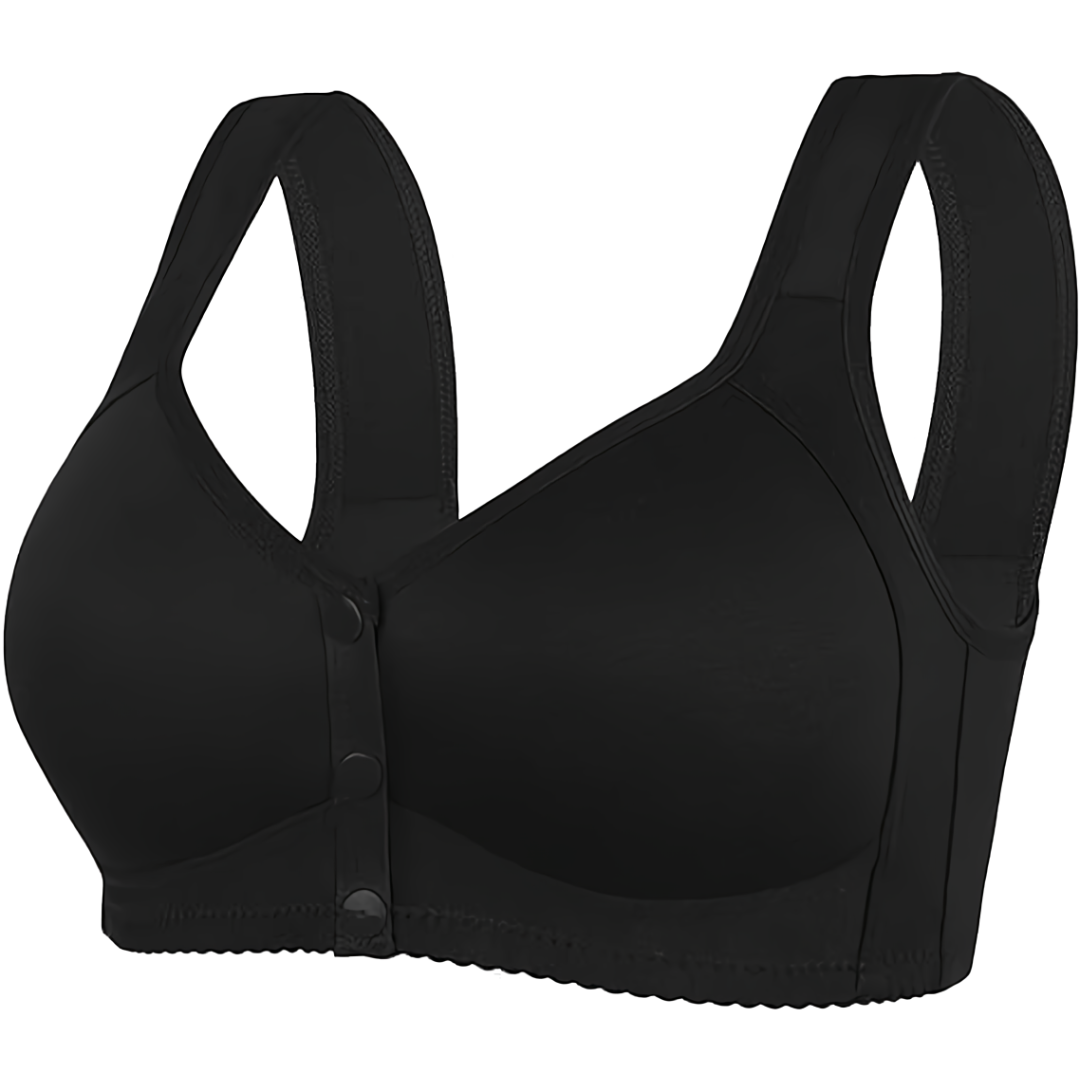 Pure Black Daisy Bras - Snap Front Cotton Wireless Bras Huge Cup Size