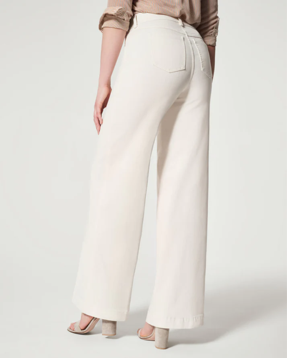 Seamed Front Wide Leg Jeans - Ecru