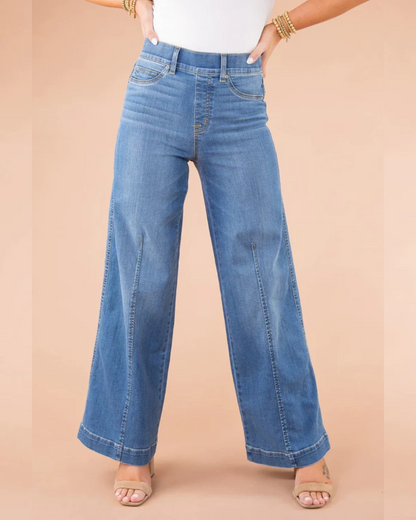 Seamed Front Wide Leg Jeans - Monet Blue