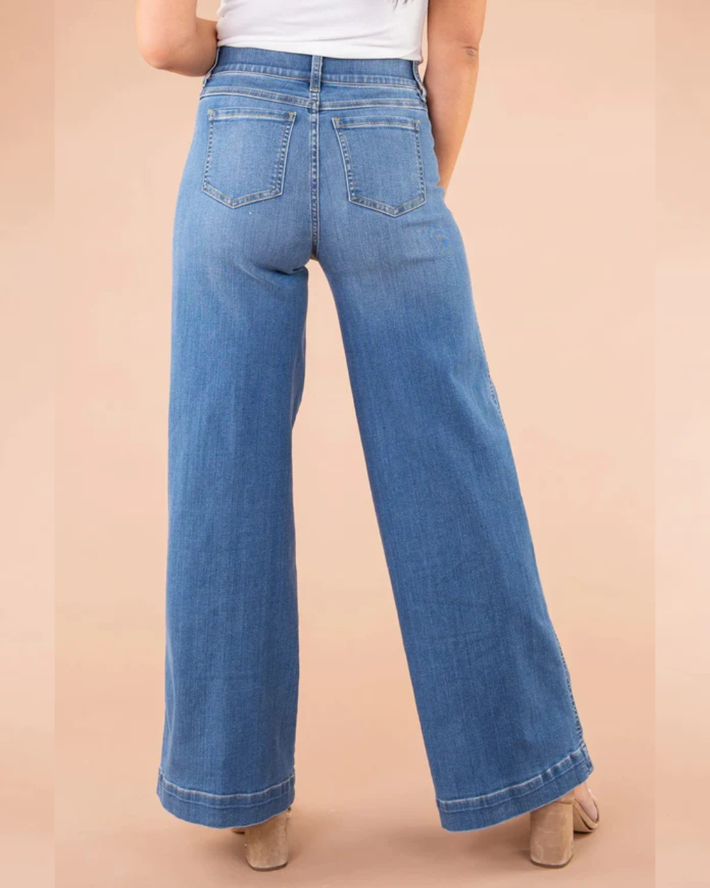 Seamed Front Wide Leg Jeans - Monet Blue