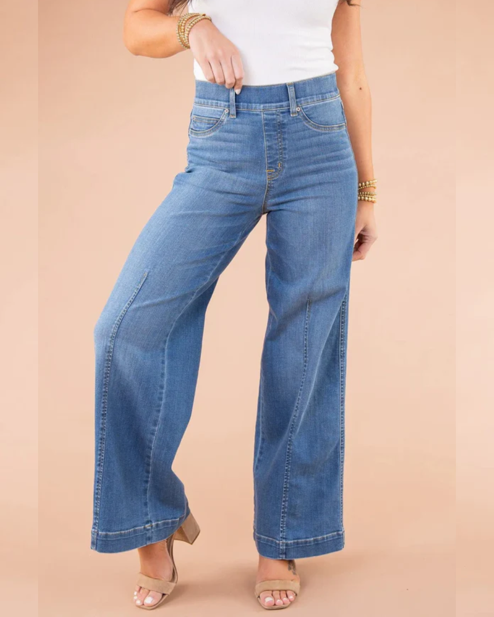 Seamed Front Wide Leg Jeans - Monet Blue