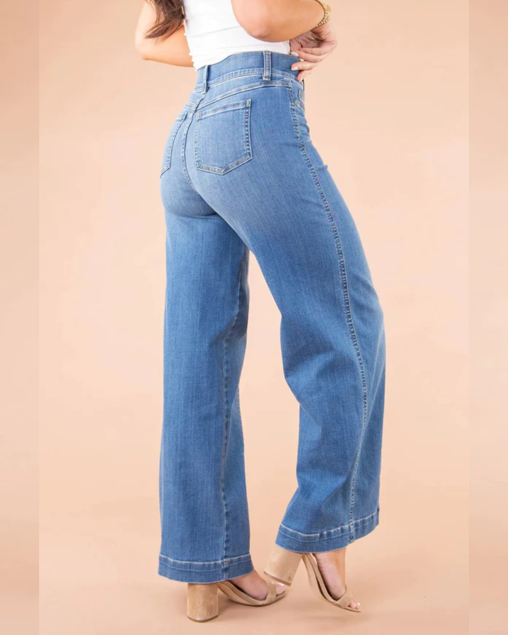 Seamed Front Wide Leg Jeans - Monet Blue