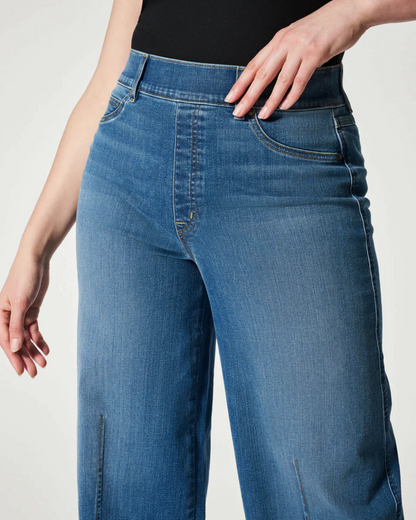 Seamed Front Wide Leg Denim Jeans