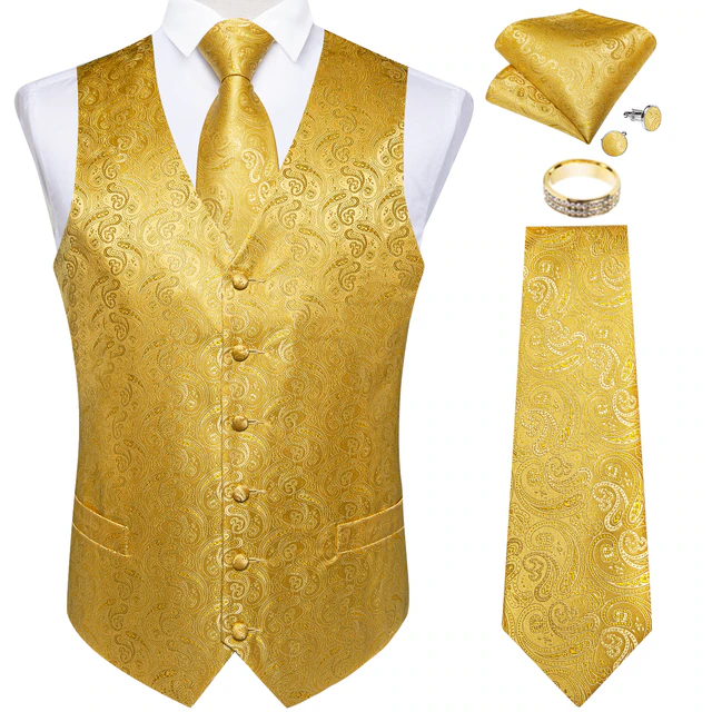 Lismali Home and Decor Mens Vests Suits Tie Set 5PCS Paisley Floral Plaid Waistcoat with Jacquard Necktie Pocket Square Tuxedo