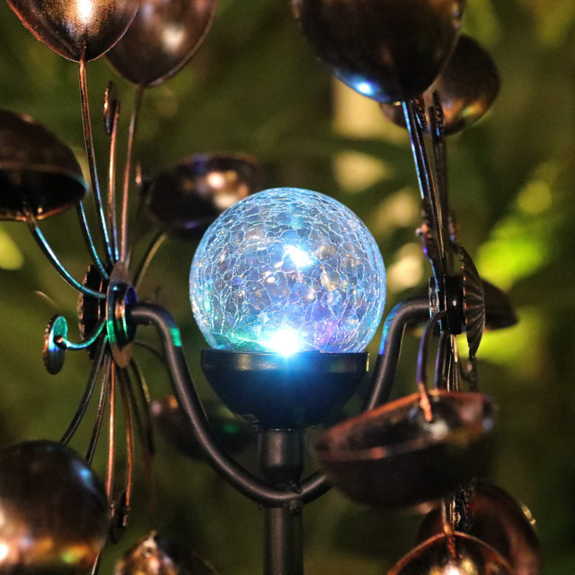 Lismali Home and Decor Metal Wind Spinners Solar Powered Glass Ball Magic Kinetic Windmills For Outdoor Decorative Lawn Yard And Garden