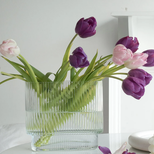 Lismali Home and Decor Ripple Glass Vase - Hydroponic Transparent Flowerpot Home Decoration
