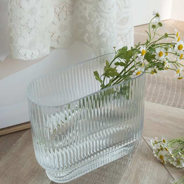 Lismali Home and Decor Ripple Glass Vase - Hydroponic Transparent Flowerpot Home Decoration