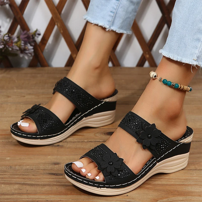 Lismali Crystal Floral Footbed Wedge Sandals