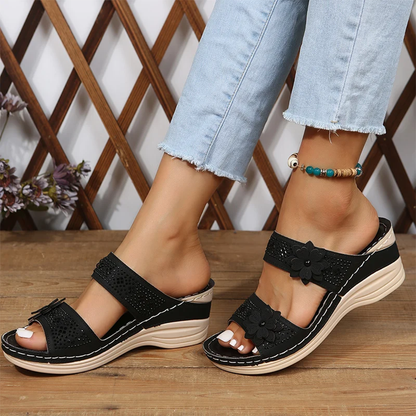 Lismali Crystal Floral Footbed Wedge Sandals