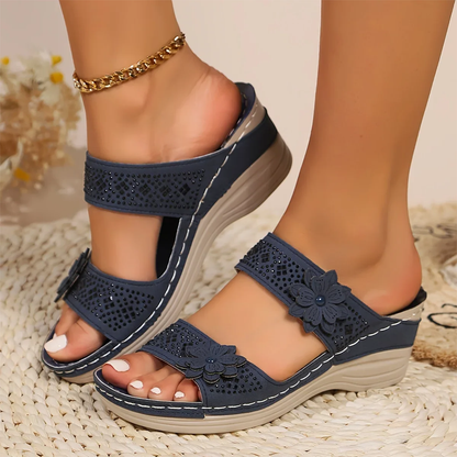 Lismali Crystal Floral Footbed Wedge Sandals