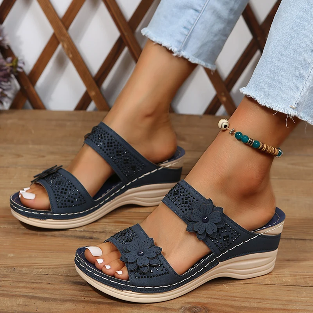 Lismali Crystal Floral Footbed Wedge Sandals