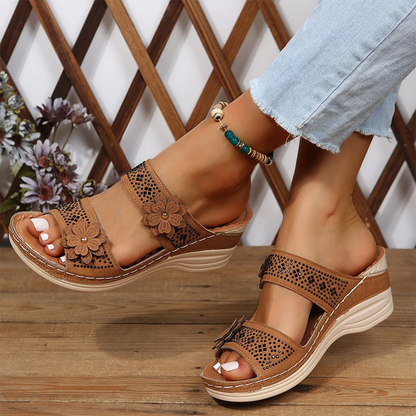 Lismali Crystal Floral Footbed Wedge Sandals