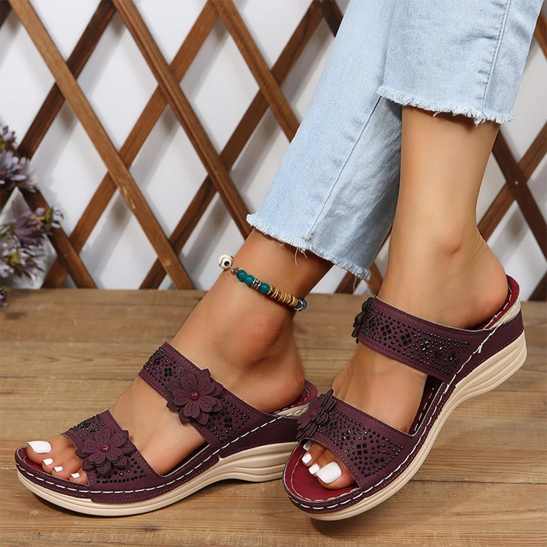 Lismali Crystal Floral Footbed Wedge Sandals