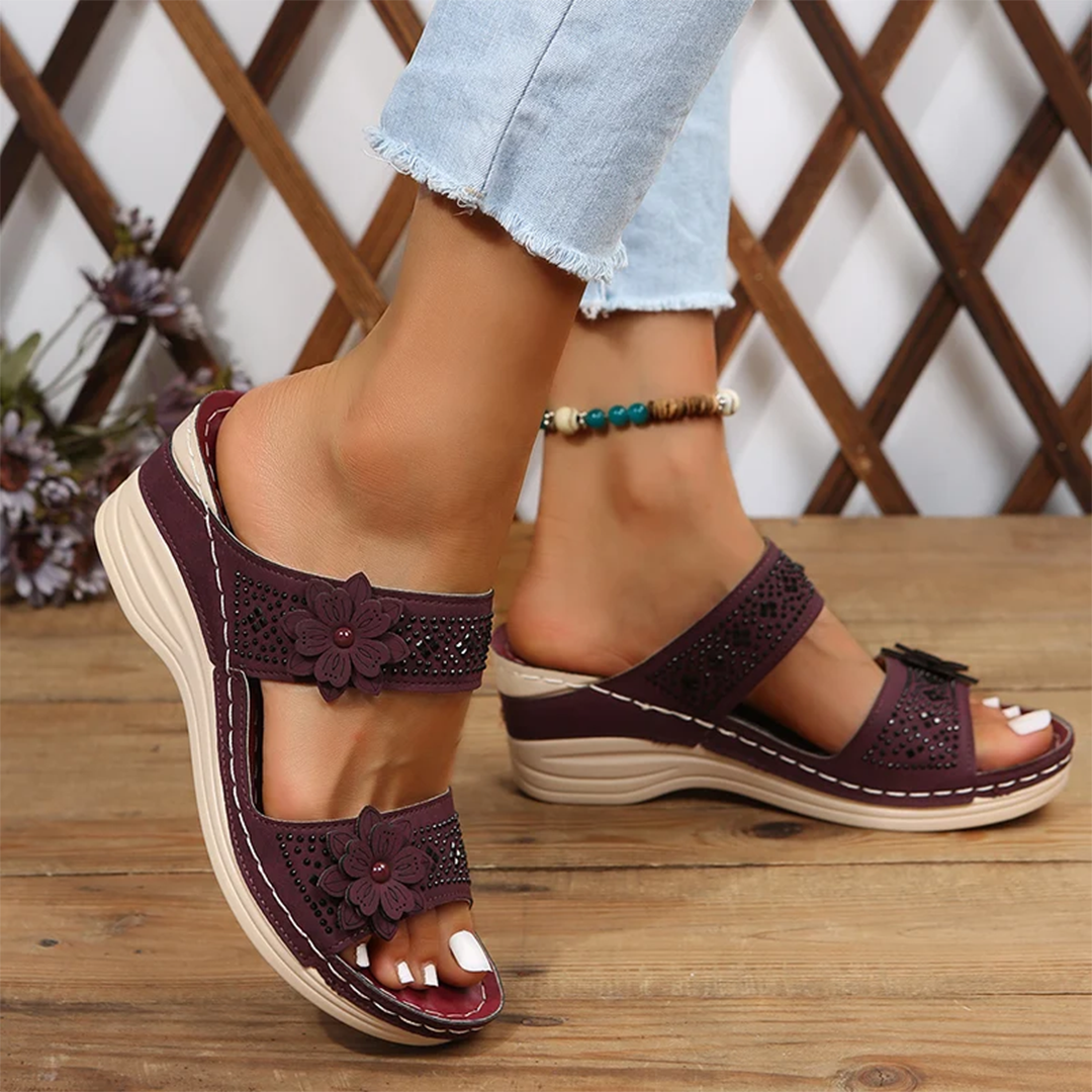 Lismali Crystal Floral Footbed Wedge Sandals