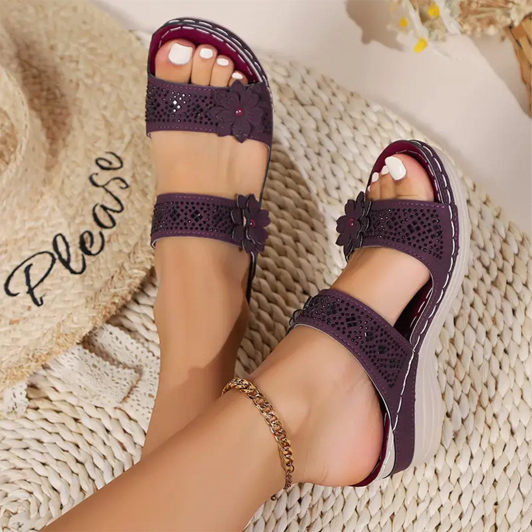 Lismali Crystal Floral Footbed Wedge Sandals