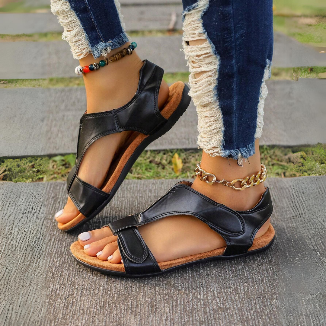 Lismali Retro Solid Color Casual Velcro Portable Sandals