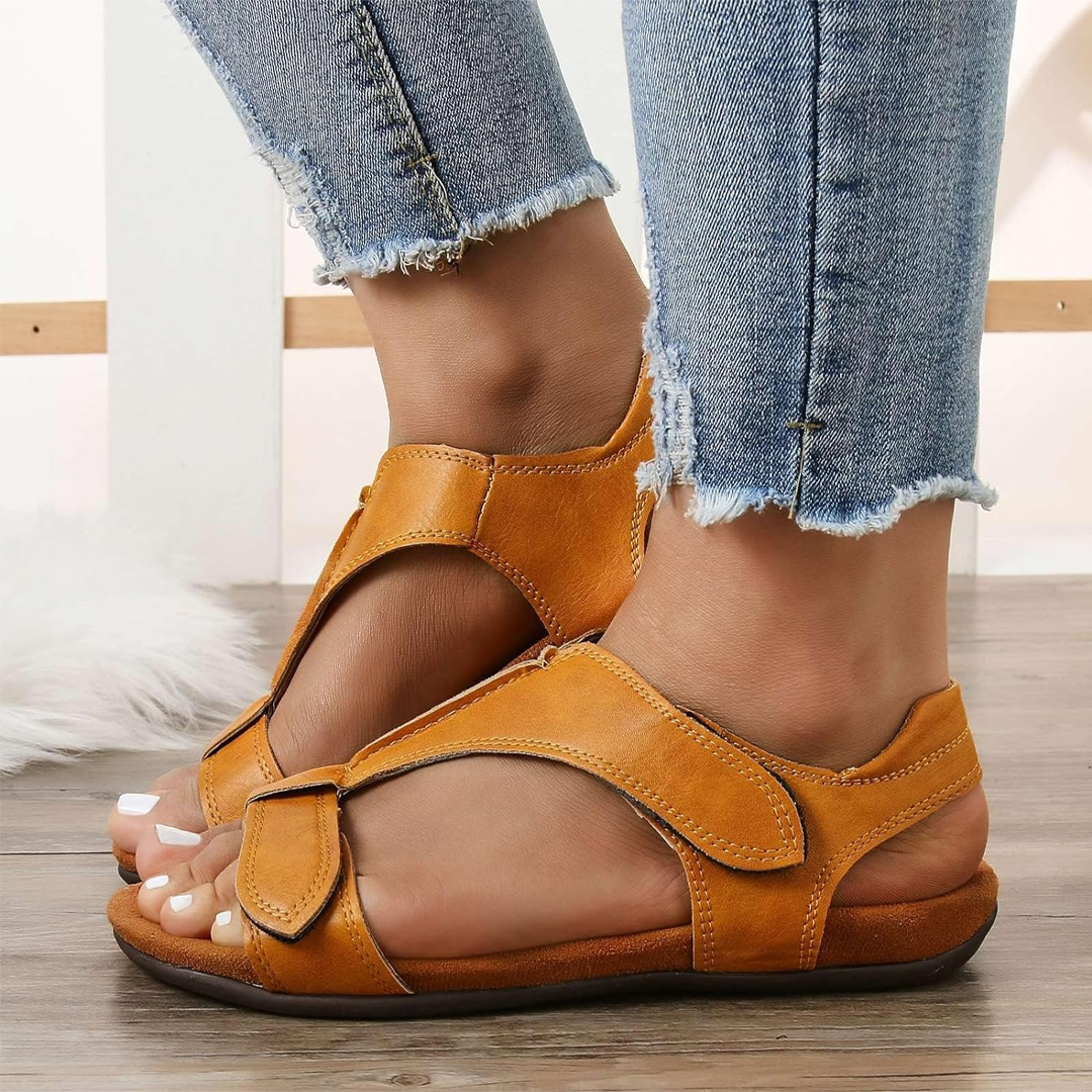 Lismali Retro Solid Color Casual Velcro Portable Sandals