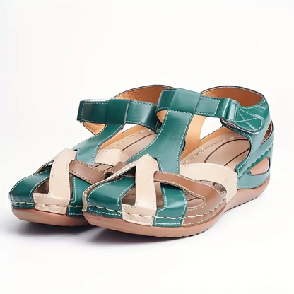 Airfleek Ankle Strap Colorblock Closed Toe Wedge Sandals