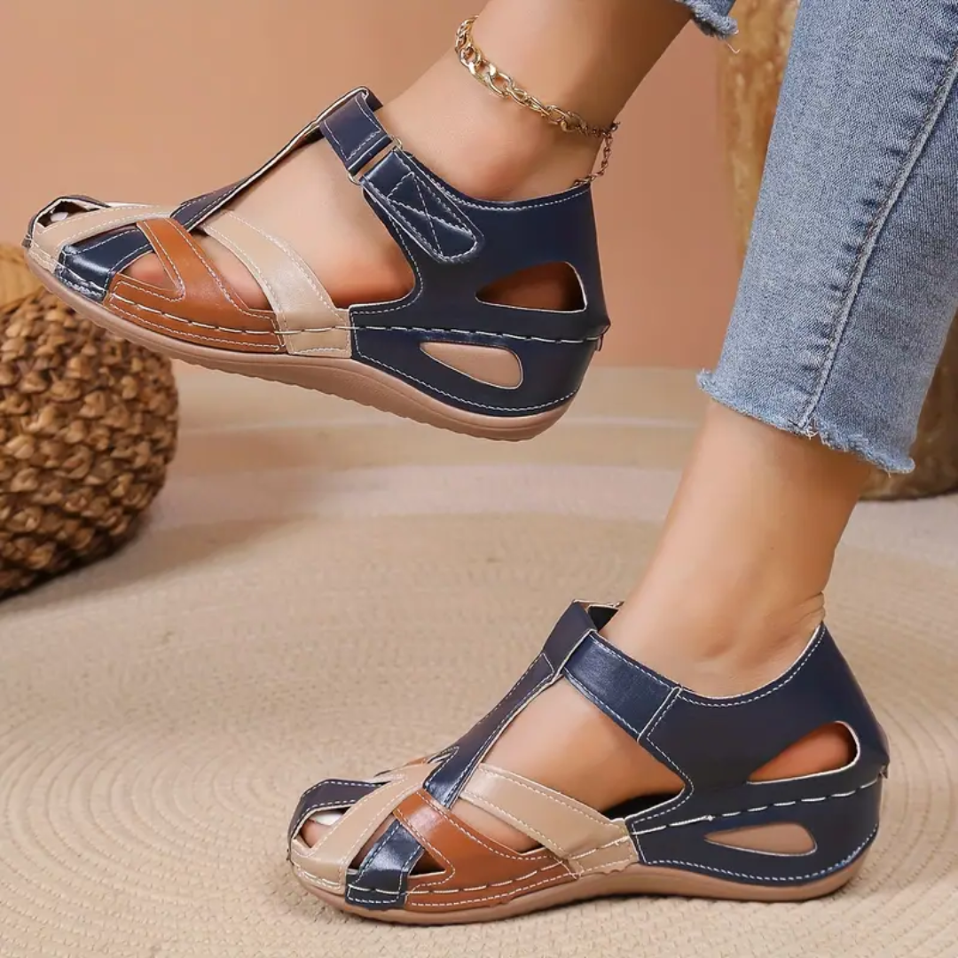 Airfleek Multicolor Wide Toe Box Closed Toe Wedge Sandals