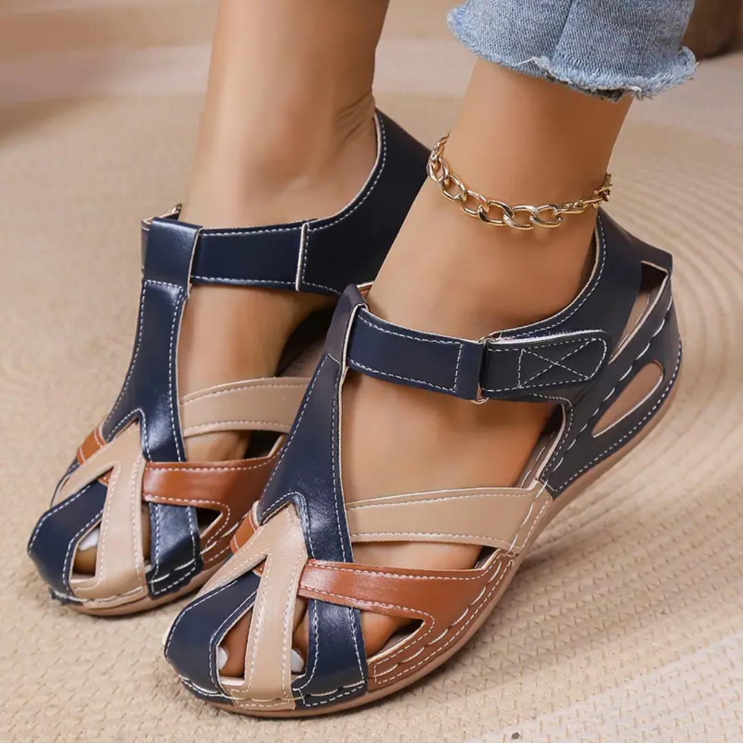 Airfleek Multicolor Wide Toe Box Closed Toe Wedge Sandals