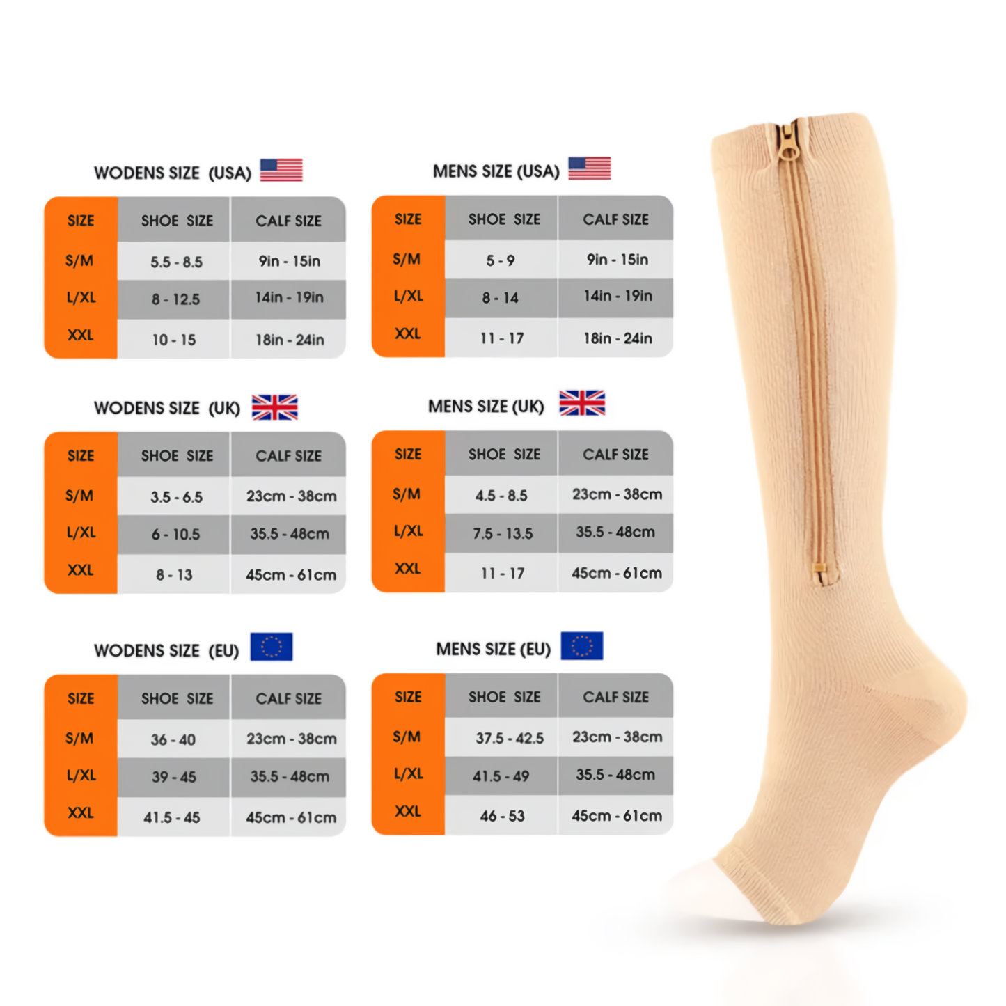 Lismali Compression Socks For Women & Men 20-30 mmHg Knee High Leg Stockings With Zipper