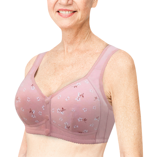 Pink Daisy Bras - Snap Front Cotton Wireless Bras Plus Size For Big Chest