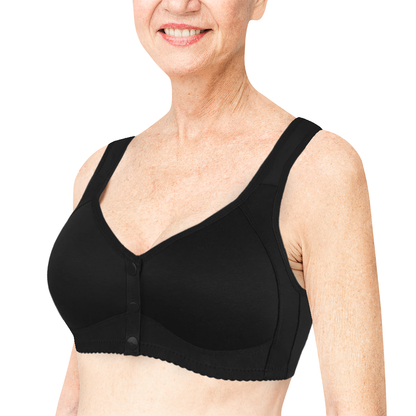 Pure Black Daisy Bras - Snap Front Cotton Wireless Bras Huge Cup Size