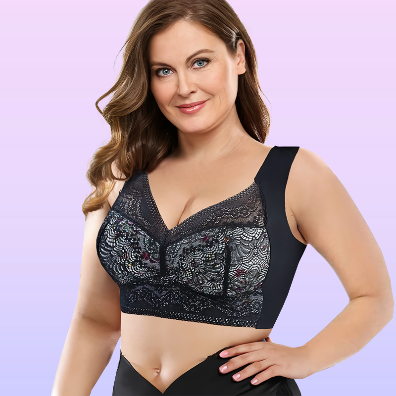 Ultimate Extra Lift-Up Seamless Stretch Full-Figure Floral Lace Cut-Out Bra