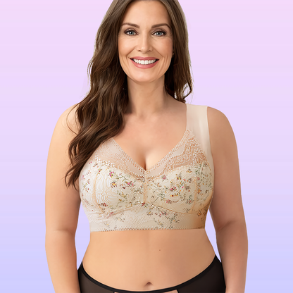 Ultimate Extra Lift-Up Seamless Stretch Full-Figure Floral Lace Cut-Out Bra