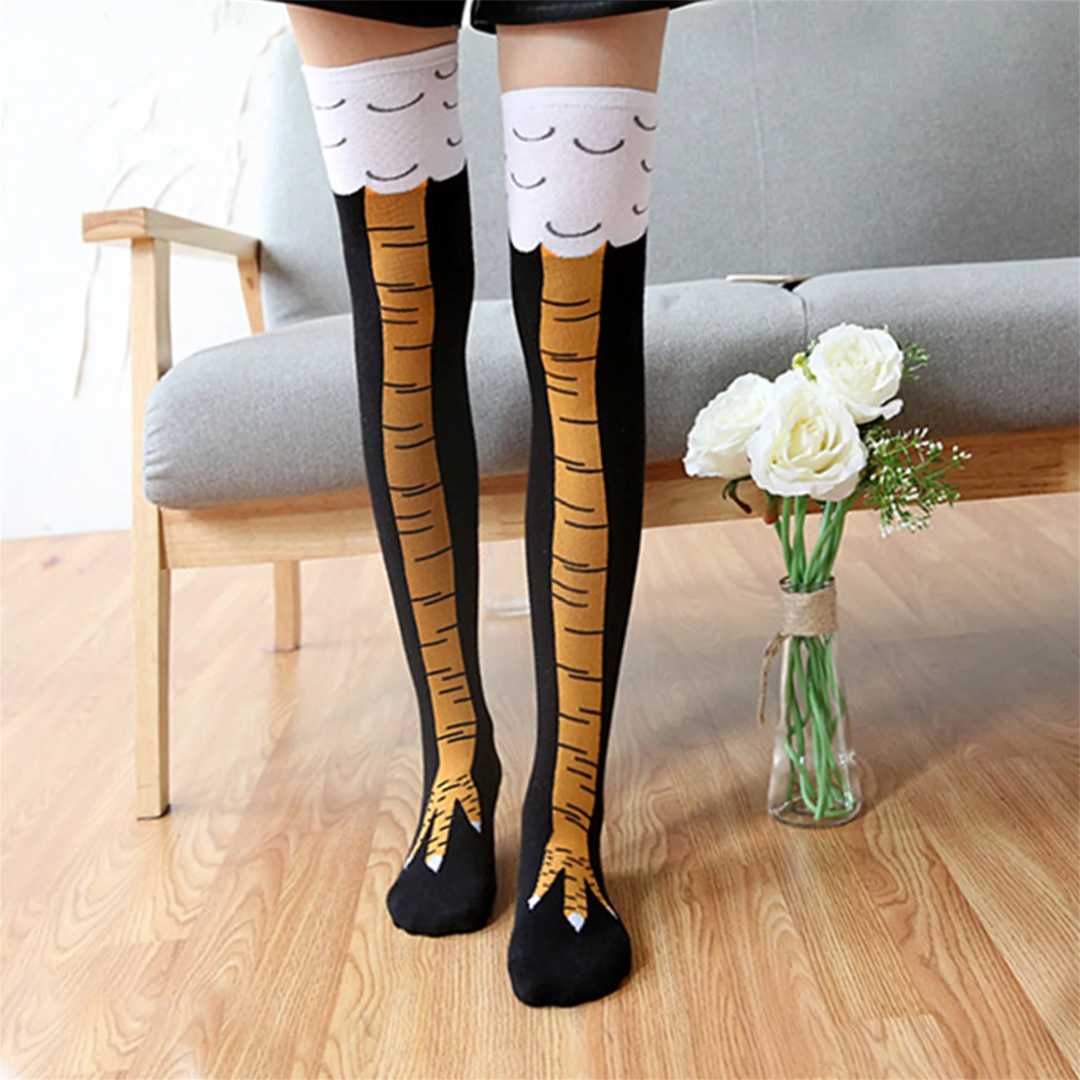 Lismali Chicken Cute Socks - Animal Paw Print Knee High Socks For Women