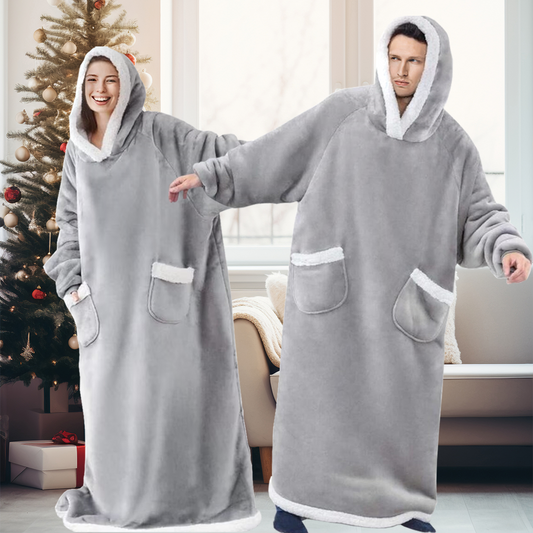 Lismali Supper Long Wearable Blanket Hoodie - Solid Casual Cozy Fleece Hooded Blanket