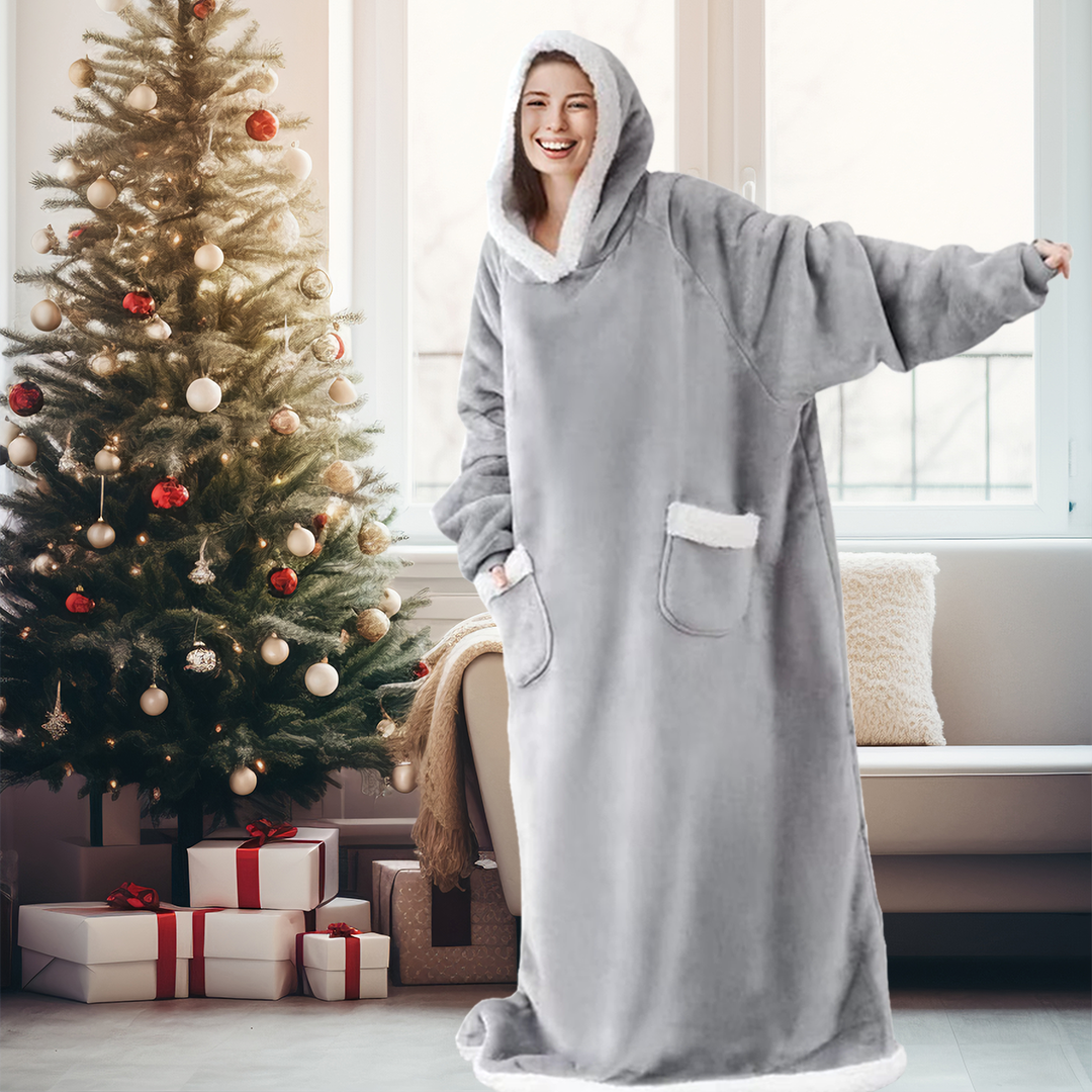 Lismali Supper Long Wearable Blanket Hoodie - Solid Casual Cozy Fleece Hooded Blanket