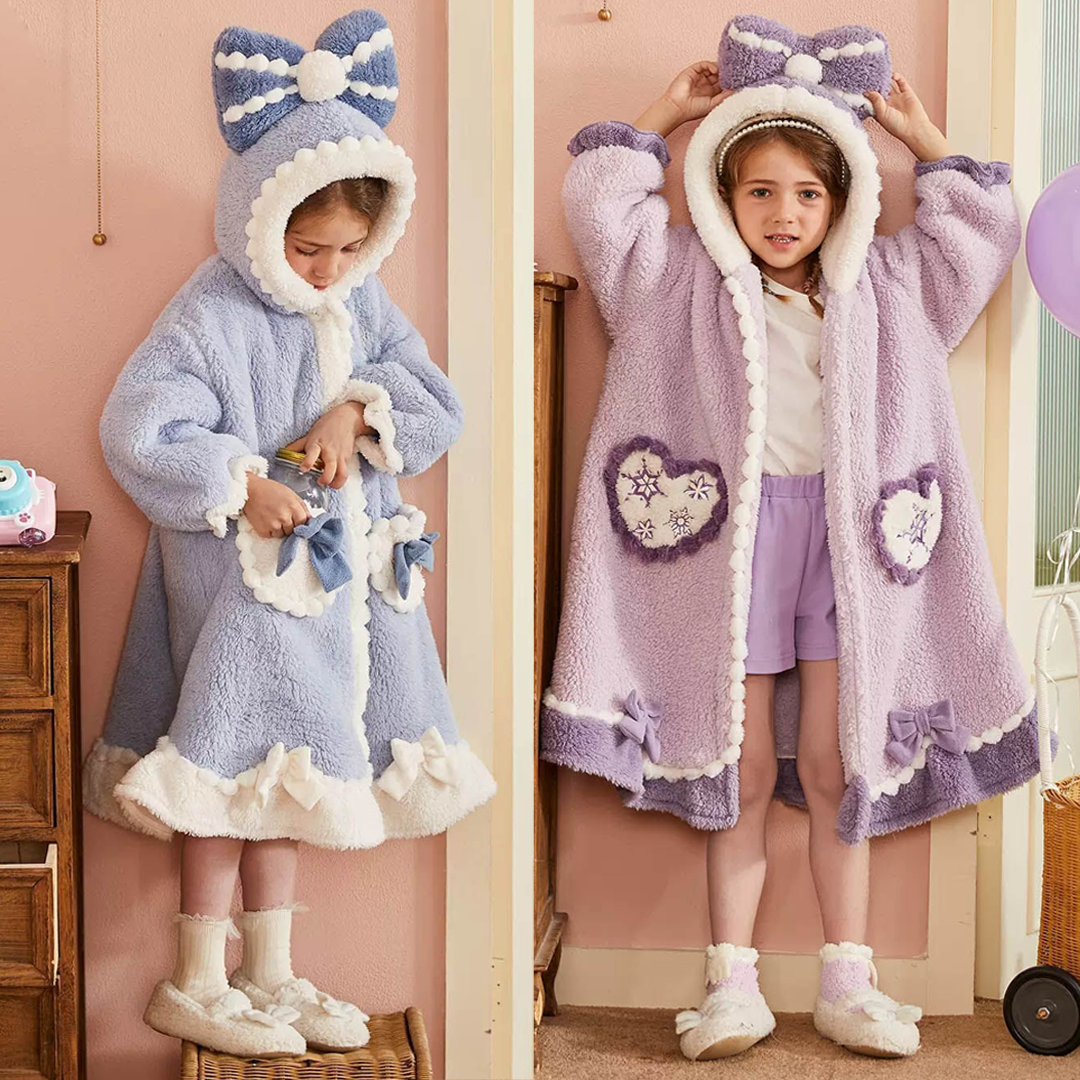 Lismali Bowknot Blanket Hoodie For Kids - Cute Pattern Oversized Bath Towels With Hood