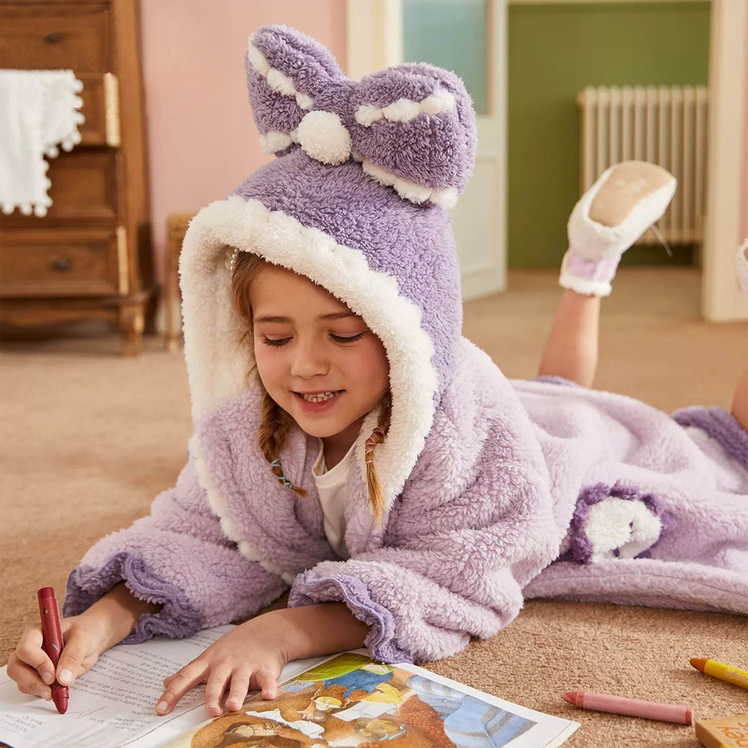 Lismali Bowknot Blanket Hoodie For Kids - Cute Pattern Oversized Bath Towels With Hood