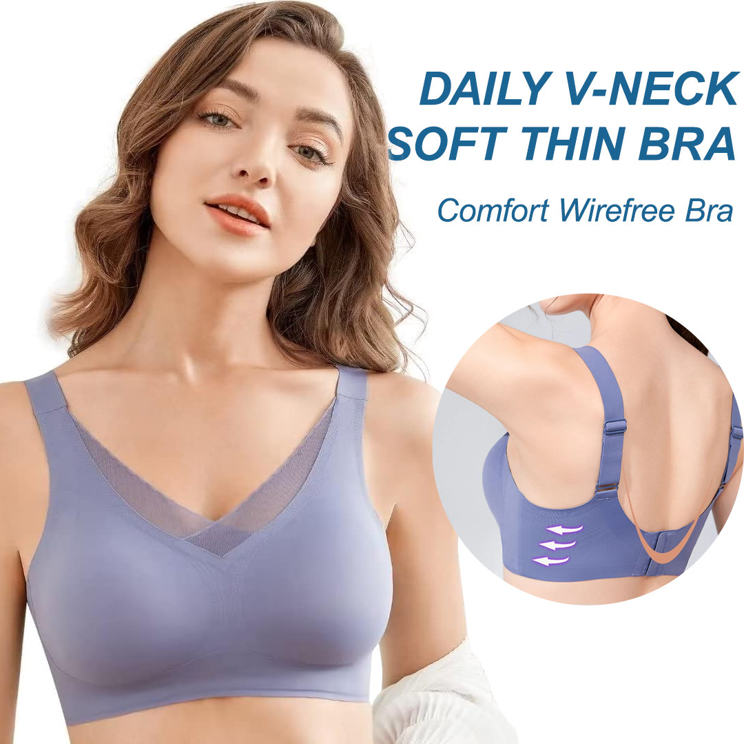 Lismali Daily Seamless V-Neck Soft Thin Lace Bra