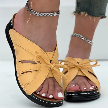 Blisscomfy Bowknot Arch Support Open Toe Slide Sandals