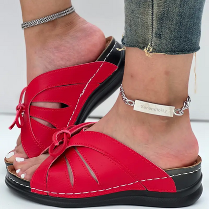 Blisscomfy Bowknot Arch Support Open Toe Slide Sandals