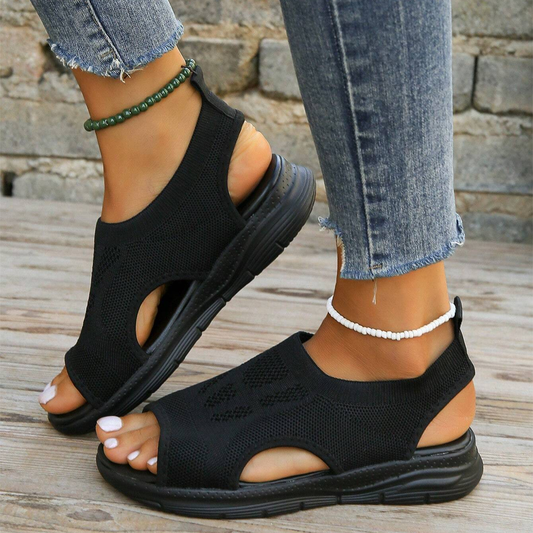 Lismali Hollow Out Slingback Non-slip Stretch Textile Sandals