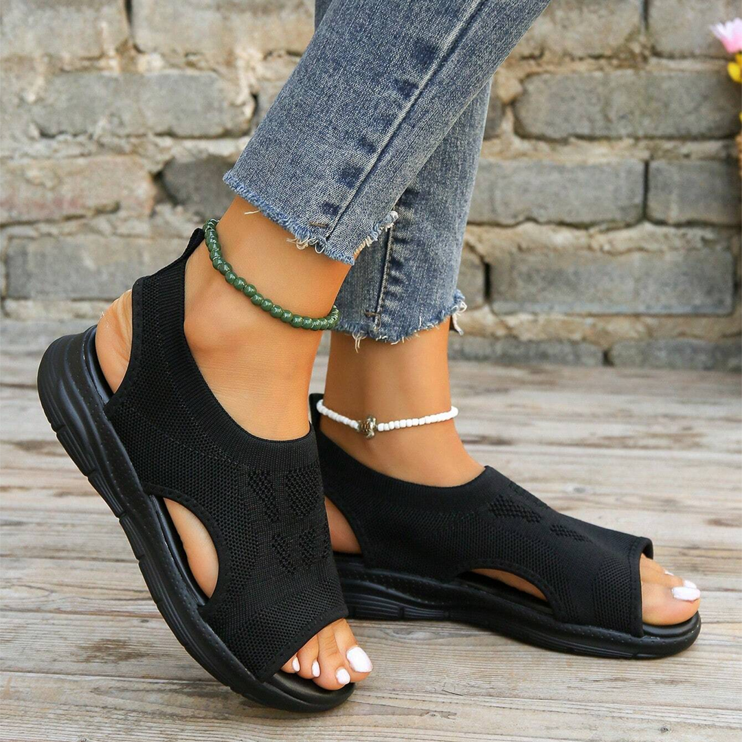 Lismali Hollow Out Slingback Non-slip Stretch Textile Sandals